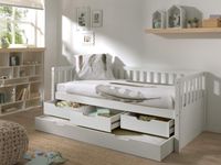 Kojen Bett Fritz mit Sprossen, 3 Schubladen, Rolllattenrost, 90x200, Bettschublade, Weiß
