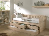 Kojen Bett Fritz mit Sprossen, 3 Schubladen, Rolllattenrost, 90x200, mit Bettschublade, Milky White