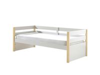 Kojen Bett Margrit mit Umrandung u. Rolllattenrost, 90x200, Ausf. Weiß/Natur lackiert
