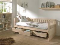 Kojen Bett Fritz mit Sprossenumrandung, 3 Schubladen u. Rolllattenrost, 90x200, Ausf. Milky White