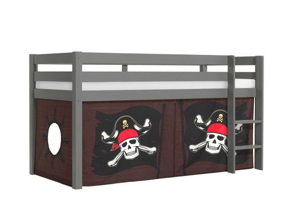 Halbhohes Bett PINO, mit Textilset "Caribian Pirate", Ausf. Kiefer massiv grau lackiert