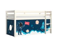 Halbhohes Bett PINO, mit Textilset "Space Shuttle", Ausf. Kiefer massiv weiß lackiert