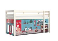 Halbhohes Bett PINO, mit Textilset "Pet Shop", Ausf. Kiefer massiv weiß lackiert