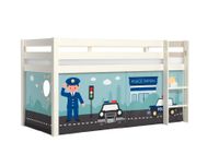 Halbhohes Bett PINO, mit Textilset "Police", Ausf. Kiefer massiv weiß lackiert