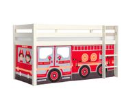 Halbhohes Bett PINO, mit Textilset "FIRE RESCUE", Ausf. Kiefer massiv weiß lackiert