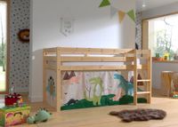 Halbhohes Bett PINO, mit Textilset "Dino", Ausf. Kiefer massiv natur lackiert