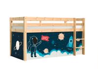 Halbhohes Bett PINO, mit Textilset "Space Shuttle", Ausf. Kiefer massiv natur lackiert