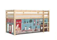 Halbhohes Bett PINO, mit Textilset "Pet Shop", Ausf. Kiefer massiv natur lackiert