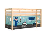 Halbhohes Bett PINO, mit Textilset "Police", Ausf. Kiefer massiv natur lackiert