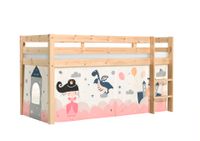 Halbhohes Bett PINO, mit Textilset "Princess Sophie", Ausf. Kiefer massiv natur lackiert