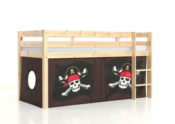 Halbhohes Bett PINO, mit Textilset "Caribian Pirate", Ausf. Kiefer massiv natur lackiert