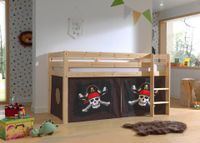 Halbhohes Bett PINO, mit Textilset "Caribian Pirate", Ausf. Kiefer massiv natur lackiert