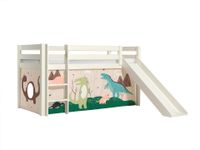 Halbhohes Bett PINO, mit Rutsche und Textilset "Dino", Ausf. Kiefer massiv weiß lackiert