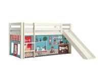Halbhohes Bett PINO, mit Rutsche und Textilset "Pet Shop", Ausf. Kiefer massiv weiß lackiert