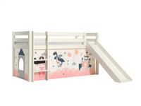 Halbhohes Bett PINO, mit Rutsche und Textilset "Princess Sophie", Ausf. Kiefer massiv weiß lackiert