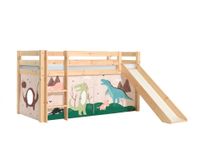 Halbhohes Bett PINO, mit Rutsche und Textilset "Dino", Ausf. Kiefer massiv natur lackiert