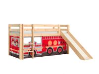 Halbhohes Bett PINO, mit Rutsche und Textilset "FIRE RESCUE", Ausf. Kiefer massiv natur lackiert
