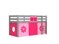 Spielbett Pino mit Textilset "Pink Flower", Ausf. Kiefer massiv grau lackiert