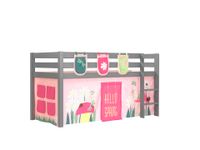 Spielbett Pino mit Textilset Vorhang und 3 Taschen "Spring", Ausf. Kiefer massiv grau lackiert