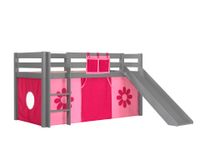 Spielbett Pino mit Rutsche und Textilset "Pink Flower", Ausf. Kiefer massiv grau lackiert