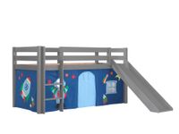 Spielbett Pino inkl. Rutsche mit Textilset Vorhang "Astro", Ausf. Kiefer massiv grau lackiert