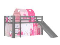 Spielbett Pino mit Rutsche mit Textilset Vorhang, Tunnel 3 Taschen "Princes", Kiefer grau lackiert