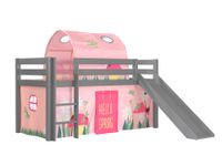 Spielbett Pino inkl. Rutsche mit Textilset Vorhang  Tunnel "Spring", Kiefer massiv grau lackiert