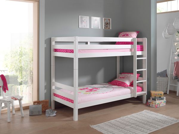 Etagen-Hochbett Pino 160 cm Höhe, Ausf. Kiefer massiv weiß lackiert