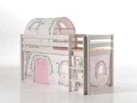 Spielbett Pino mit Textilset Vorhang und Tunnel "Birdy", Ausf. Kiefer massiv weiß lackiert