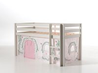 Spielbett Pino mit Textilset Vorhang "Birdy", Ausf. Kiefer massiv weiß lackiert