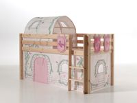 Spielbett Pino mit Textilset Vorhang, Tunnel und 3 Taschen "Birdy", Ausf. Kiefer massiv natur