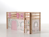 Spielbett Pino mit Textilset Vorhang und 3 Taschen "Birdy", Ausf. Kiefer massiv natur