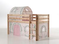 Spielbett Pino mit Textilset Vorhang und Tunnel "Birdy", Ausf. Kiefer massiv natur
