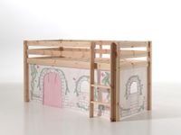 Spielbett Pino mit Textilset Vorhang "Birdy", Ausf. Kiefer massiv natur