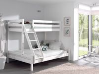 Familienbett Martin 90 x 200 und 140 x 200 cm, mit Leiter in Kiefer massiv weiß
