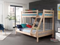 Familienbett Martin 90 x 200 und 140 x 200 cm, mit Leiter in Kiefer massiv natur