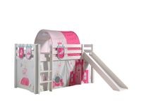 Spielbett Pino inkl. Rutsche mit Textilset Vorhang, Tunnel 3 Taschen "Princes", weiß lackiert