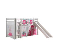 Spielbett Pino inkl. Rutsche mit Textilset Vorhang 3 Taschen "Princes", Kiefer massiv weiß lackiert