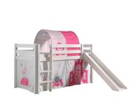 Spielbett Pino inkl. Rutsche mit Textilset Vorhang  Tunnel "Princes", Kiefer massiv weiß lackiert