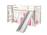 Spielbett Pino inkl. Rutsche mit Textilset Vorhang "Princes", Ausf. Kiefer massiv weiß lackiert
