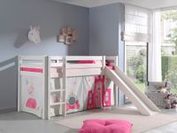Spielbett Pino inkl. Rutsche mit Textilset Vorhang "Princes", Ausf. Kiefer massiv weiß lackiert