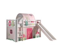 Spielbett Pino inkl. Rutsche mit Textilset Vorhang, Tunnel 3 Taschen "Spring", weiß lackiert