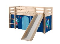 Spielbett Pino inkl. Rutsche mit Textilset Vorhang "Astro", Ausf. Kiefer massiv natur