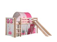 Spielbett Pino inkl. Rutsche mit Textilset Vorhang, Tunnel 3 Taschen "Princes", Kiefer massiv natur
