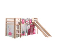 Spielbett Pino inkl. Rutsche mit Textilset Vorhang 3 Taschen "Princes", Kiefer massiv natur