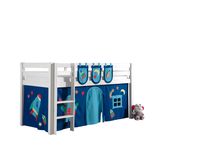 Spielbett Pino mit Textilset Vorhang und 3 Taschen "Astro", Ausf. Kiefer massiv weiß lackiert