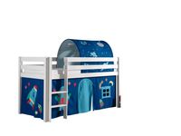 Spielbett Pino mit Textilset Vorhang und Tunnel "Astro", Ausf. Kiefer massiv weiß lackiert