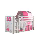 Spielbett Pino mit Textilset Vorhang, Tunnel 3 Taschen "Princes", Ausf. Kiefer massiv weiß lackiert