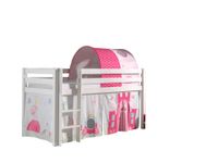 Spielbett Pino mit Textilset Vorhang und Tunnel "Princes", Ausf. Kiefer massiv weiß lackiert