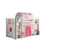 Spielbett Pino mit Textilset Vorhang, Tunnel 3 Taschen "Spring", Ausf. Kiefer massiv weiß lackiert